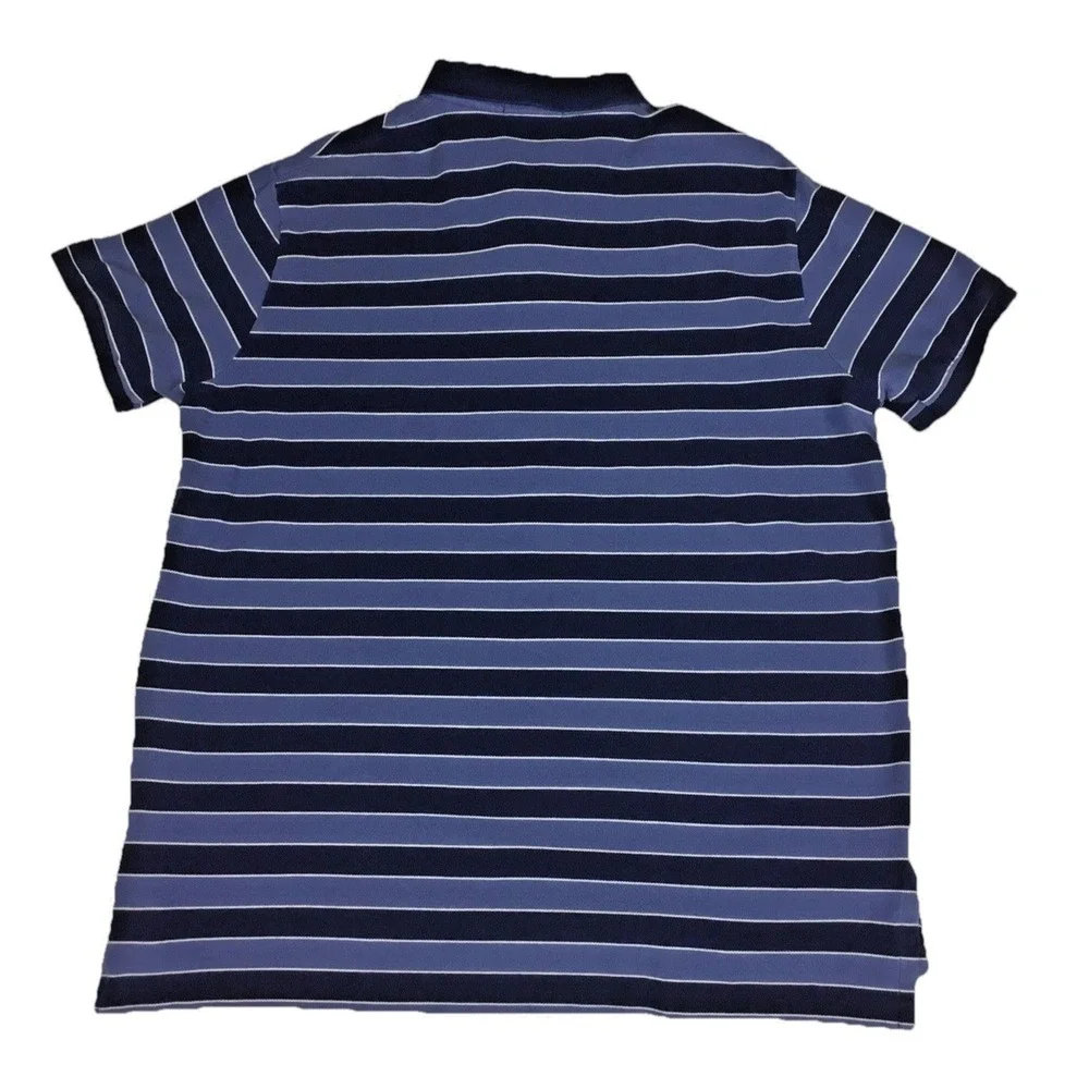 Polo Ralph Lauren Mens XXL Custom Fit Blue Striped Short Sleeve Pique Polo Shirt